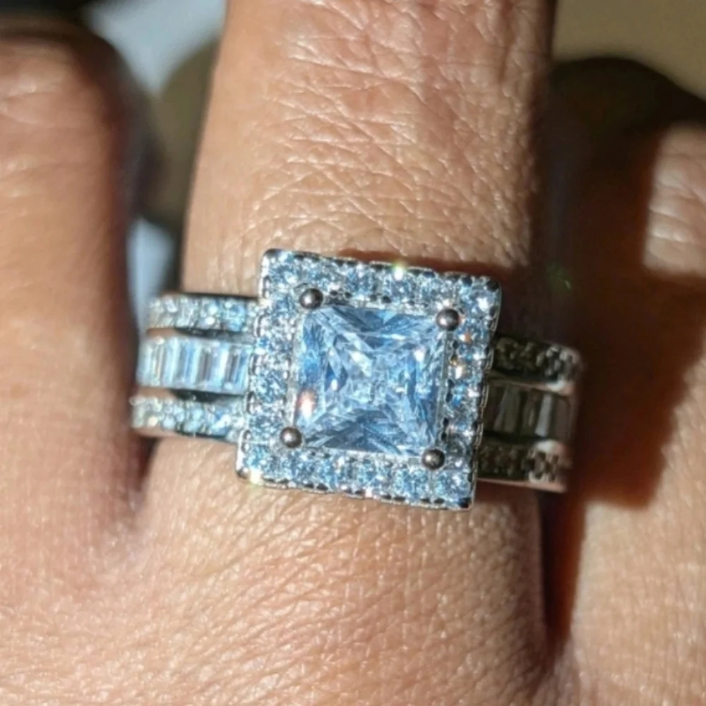 Womens Baguette& Round Cut 9.65ct Lab Created Diamond Princess Wedding Ring 8
